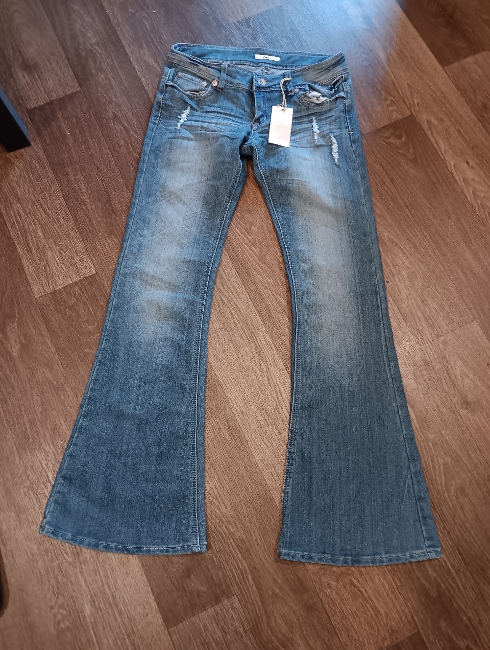 Papaya Womens Dark Blue Flared Jeans with Faded Detail Y2k Style